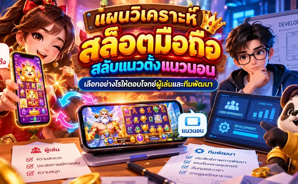แผนวิเคราะห์ สล็อตมือถือสลับแนวตั้งแนวนอน เลือกอย่างไรให้ตอบโจทย์ผู้เล่นและทีมพัฒนา