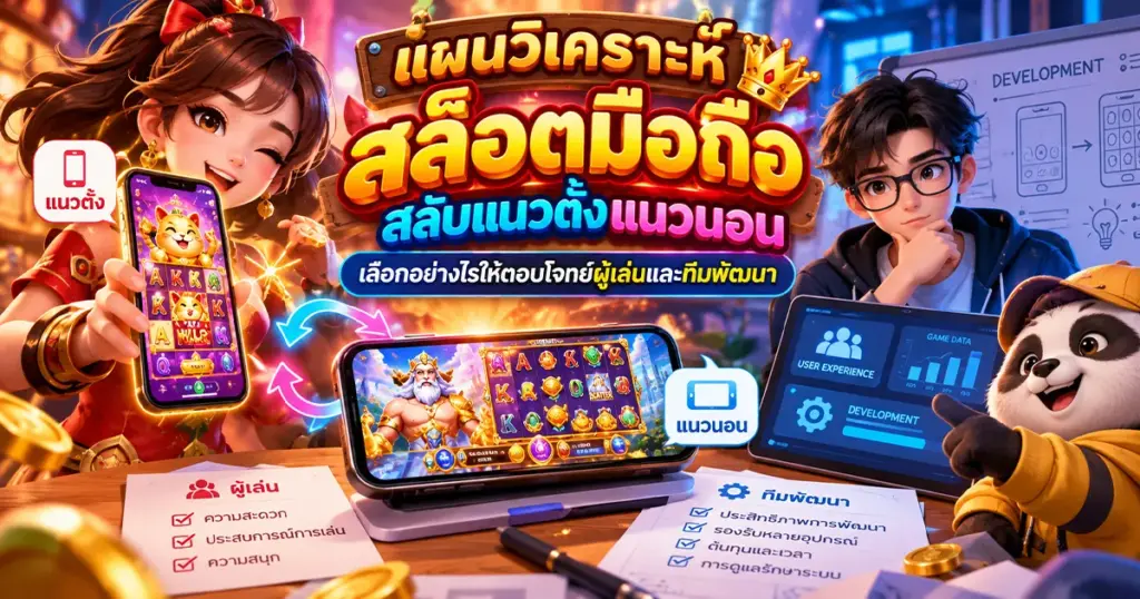 แผนวิเคราะห์ สล็อตมือถือสลับแนวตั้งแนวนอน เลือกอย่างไรให้ตอบโจทย์ผู้เล่นและทีมพัฒนา